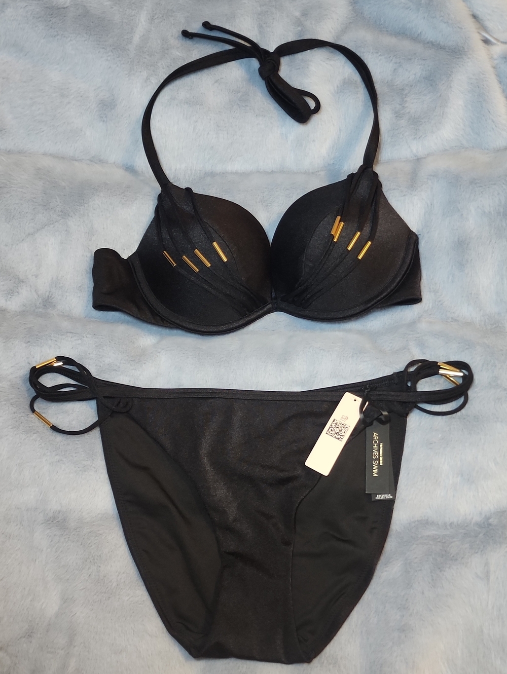 Victoria's Secret Archives Swim Push-Up Black & Gold Accent Bikini Set Sz 34C/M